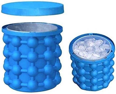 BULUSHI Large 2 in 1 Silicone Ice Bucket & Ice Mold with Lid, Portable Silicon Ice Cube Maker, Blue