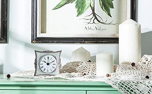 NIKKY HOME Small Quartz Analog Table Clock - Elegant Crystal Design, Non-Alarm, 3.5x1.5x3.5 Inches, White & Pink