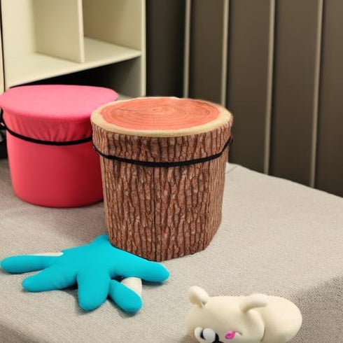 CHEFAN Fruit Storage Stool Ottoman,Tree Stump Stool, Cute Folding Storage Toy Box, Collapsible Seat Chest, Wood Stump