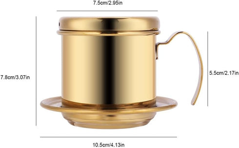 Stainless Steel Vietnamese Coffee Maker Filters Drip Coffee Filter Vietnamese Coffee Drip Filter Coffee Maker Pot Single Serving Cup Coffee Infuser Filter Coffee Dripper For Coffee Lover (Gold)