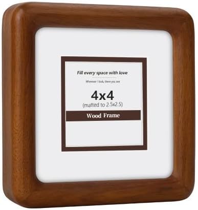 SZKYSJGS 4x4 Wood Picture Frame, Solid Natural Walnut Rounded Corner Photo Frame with