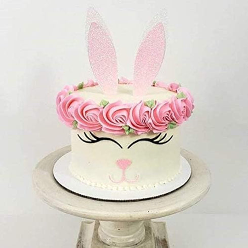 Easter Bunny Cake Topper with Eyelashes, Easter Party Cake Decoration Supplies for Birthday, Wedding, Baby Shower