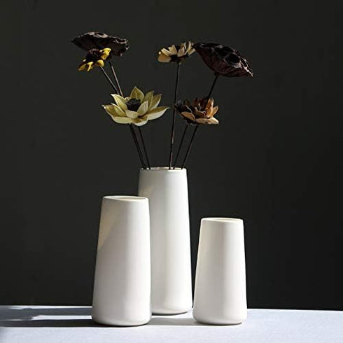 VanEnjoy 7" High Minimalist White Ceramic Vases - Home Office Decoration, Frosting Finish