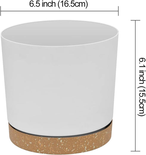 ZMTECH Plant Pots, 6.5'' Self Watering Plastic Planter with Drainage Hole, 2 Pack White Flower Pot