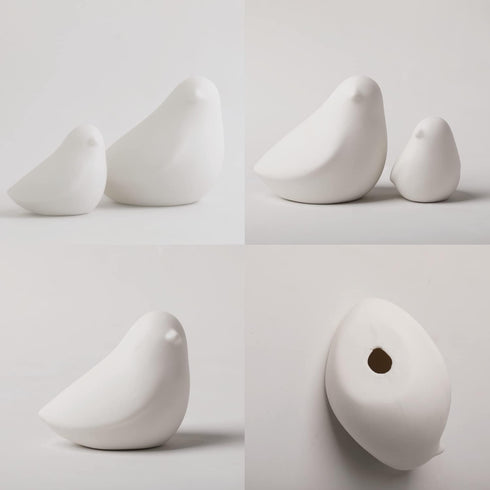 GOODSTART Set 2 Ceramic Birds Figurines Small Birds Statues for Living Room, Bookshelf, TV Stand, A of White Porcelain