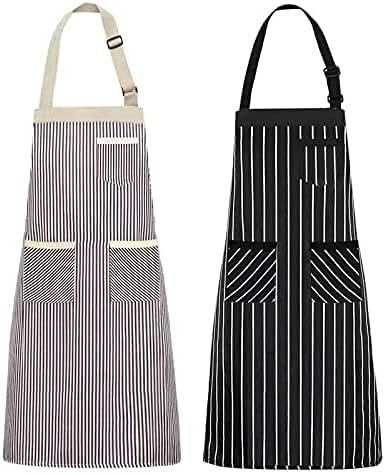 NLUS 2 Pack Kitchen Cooking Aprons, Adjustable Bib Soft Chef Apron with 3 Pockets for Men and Women (Umber/Black)