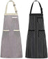 NLUS 2 Pack Kitchen Cooking Aprons, Adjustable Bib Soft Chef Apron with 3 Pockets for Men and Women (Umber/Black)