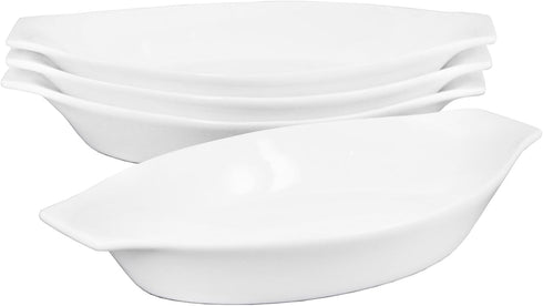 Set of 4 Ceramic Oval Au Gratin Baking Dishes, 7 oz, Oven & Microwave Safe, Double Handle for Kitchen Use