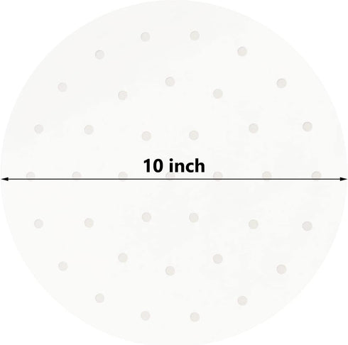 10 Inches Bamboo Steamer Liner, 50 PCS Round Air Fryer Parchment Paper with Holes for Air Fryer, White Non-Stick Steamer Liners by HANWER