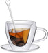 Patelai Heart Shaped Double Walled Glass Insulated Coffee Mug, 180 Ml, 6 oz Cappuccino Cup with Saucer & Spoons