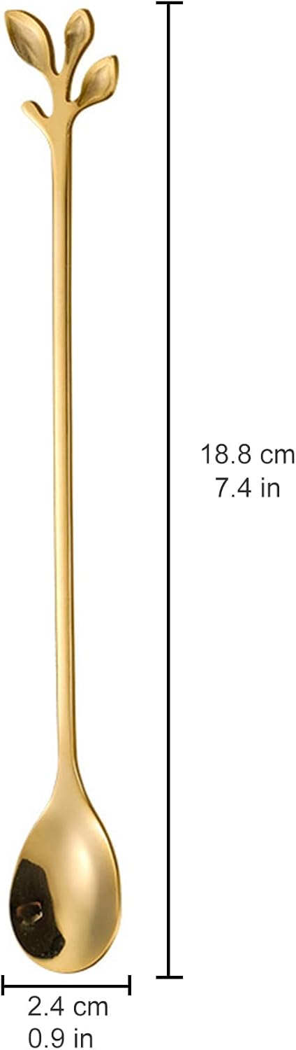 10 Pcs Long Handle Teaspoons, Gold Stainless Steel Stirring Coffee Spoons, Mixing Spoons Set For Ice Cream Cocktail (Gold)