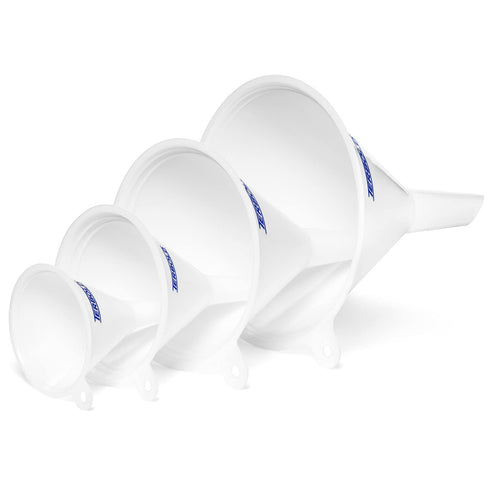4pc Funnel Nesting Set in BPA Free Plastic for Kitchen Cooking, Home, Car Oil Use (White)