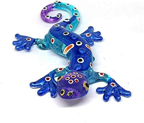 ZOOCRAFT Glass Gecko Figurine, Blue Miniature Hand Blown Lampwork Animal Statue Decor