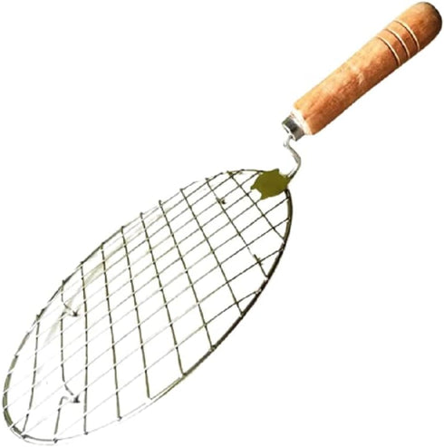 Steel Roasting Roti Jali Set with Wooden Handle, Tong and Pincer, Cooking Rack, Papad Grill, Chapati Grill, Food Tong