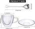 Patelai Heart Shaped Double Walled Glass Insulated Coffee Mug, 180 Ml, 6 oz Cappuccino Cup with Saucer & Spoons
