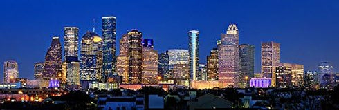 PHOTOSBYJON Houston Skyline Photo Print UNFRAMED - Night Color City Downtown 11.75 x 36 inches Texas Panorama