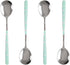 Set of 4 Stainless Steel Soup Spoons, Korean Dessert Spoons, Green Daisy Mixed Color, 8 Inches