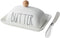 Farmhouse Decorative Kitchen Countertop Butter & Cream Cheese Dish with Lid, White Butter Keeper with Cover