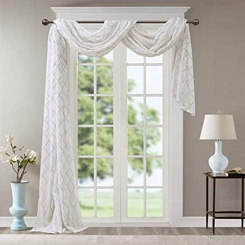 Madison Park Irina Embroidered Kitchen - Transitional Fabric Sheers Single Curtain Scarf for Living Room