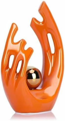9.5"H Orange Gold Aesthetic Room Decor Accent, TV Stand Funky Table Centerpiece, Abstract Art Ceramic Statue