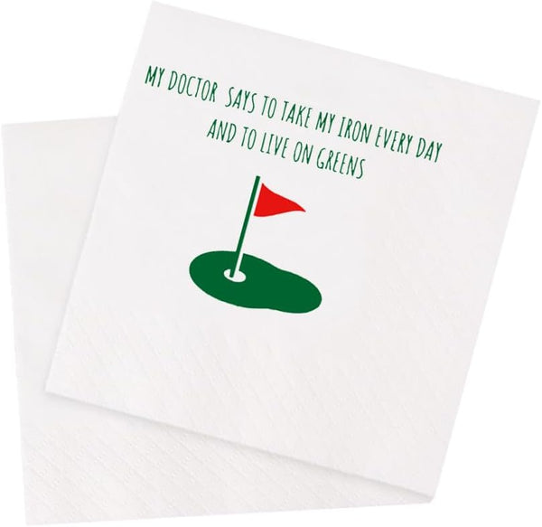 Funny Golf Ball Cocktail Napkins, 50Pcs My Doctor Says To Take Iron Every Day, Disposable Napkins for Golfer Party