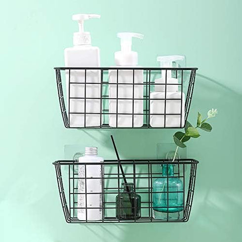 MaraFansie Hanging Kitchen Baskets, Over the Cabinet Door Organizer, No Drilling Adhesive Basket, 2 Pack, Black