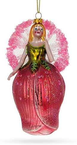 Enchanting Fairy Glass Christmas Ornament in a Rose Dress