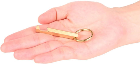 2PCS Solid Brass Keychain Beer Bottle Opener - Handcrafted Brass Copper Key Rings (KPQ-502L), Small Gold