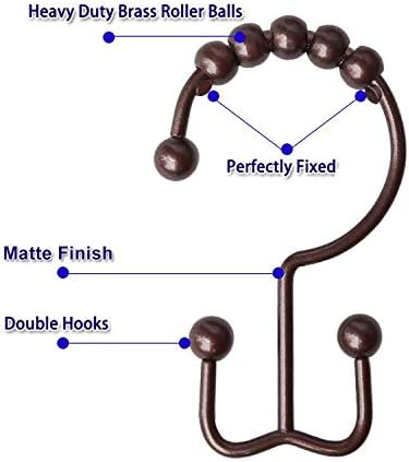 Shower Curtain Hooks Rings for Bathroom, 12PCS Stainless Steel Metal Rust Resistant Double Curtain Hooks (Bronze)