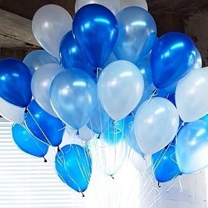 Silver Confetti Balloons 12" Lalex Blue SET 40 - Free Ribbon + Blow Helper for Toddler Boy Party
