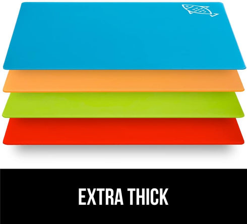 Gorilla Grip 100% BPA-Free Flexible Cutting Board Set of 4, Durable Plastic Mats, Dishwasher Safe, Multi Color