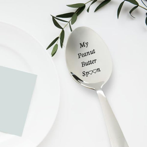My Peanut Butter Spoon - Engraved Stainless Steel Spoon with Two Little Heart - Unique Gifts for Boy Girl Mom Dad Kids