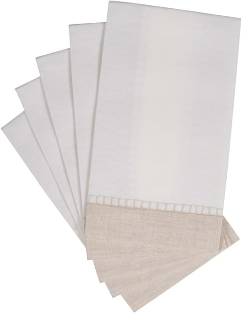 Packs 12 Caspari Linen Border Paper Linen Guest Towel Napkins in Natural, Two