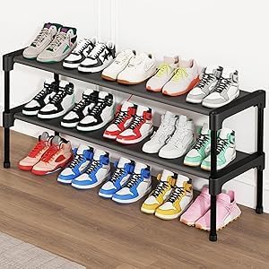 SAN HE Long Shoe Rack-Shoe Organizer 2 Tier Shoe Rack for Closet