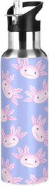 Cute Pink Axolotl Water Bottle, 32 oz Insulated Stainless Steel, BPA-Free, with Straw Lid for School, Office, Gym,