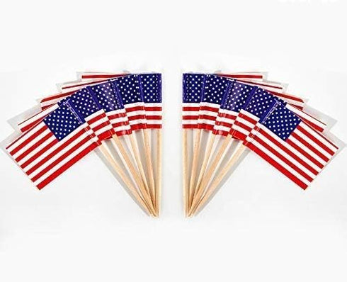 CYPS 100 Pcs USA American Flag Toothpick Flags, Small Mini Stick Cupcake Toppers, 4th of July, Veterans Day Party