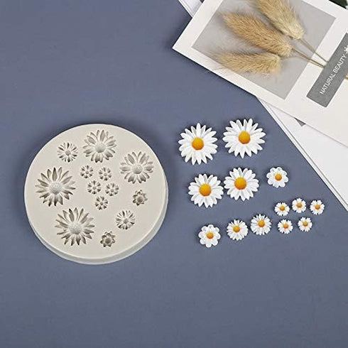 1Pc White Cute Flower Silicone Molds Daisy Shape Fondant Candy Mould Mini Flower Chocolate Molds for Cake Decoration Cupcake Topper Fudge Polymer Clay Candy Making Supplies Bakeware by Junfamilee