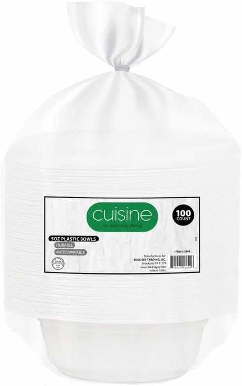 Cuisine White Plastic Bowls - 5 oz | Pack of 100