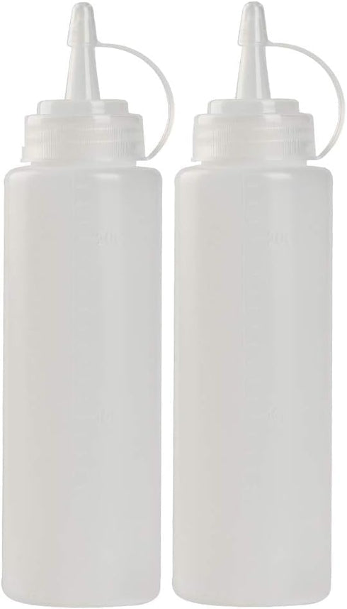 CHILDHOOD 8 oz Squeeze Squirt Condiment Bottles with Cap - Transparent Plastic