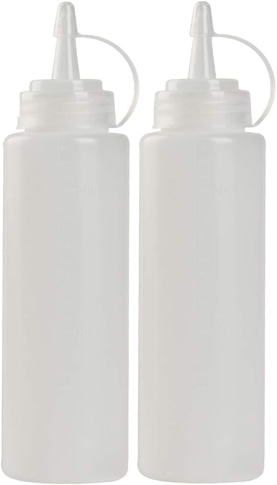 CHILDHOOD 8 oz Squeeze Squirt Condiment Bottles with Cap - Transparent Plastic