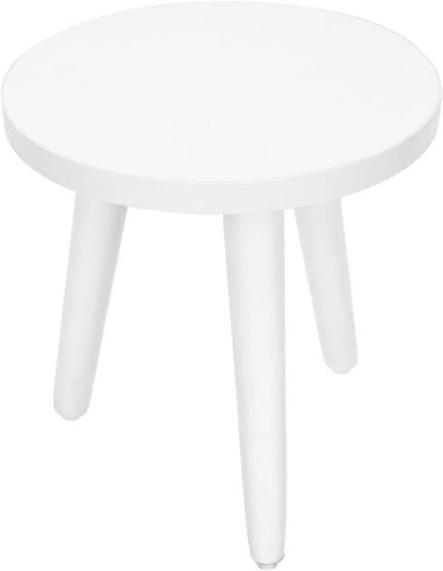 White Wooden Plant Stand Stool: Mid Century Modern Small Round Side Table, Heavy Duty Flower Pot Stand Holder