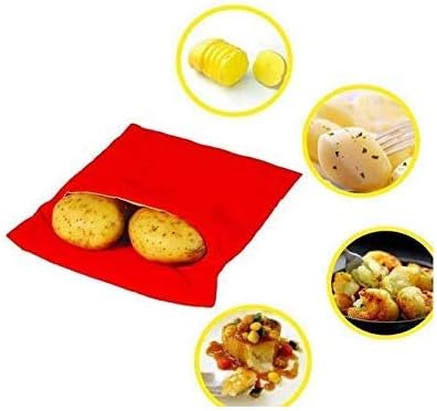 UPSTORE 4Pcs 10 8 Inch Red Microwave Potato Bag Reusable Cooker Pouch for Potatoes Corn Cobs Yams - x