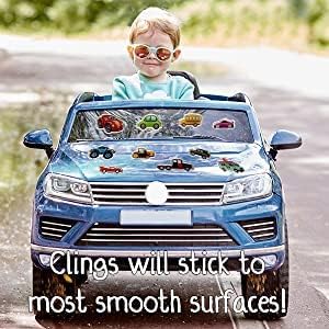 Cars Trucks & Construction Gel Window Clings for Kids - Window Stickers for Toddlers, Reusable Sticker
