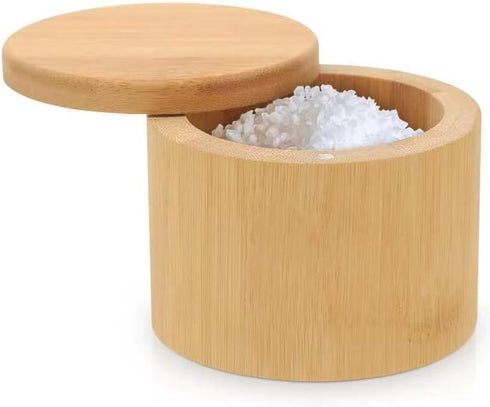 karmiero Salt Cellar, Bamboo Salt Container with Lid, Solid Salt Box Holder with