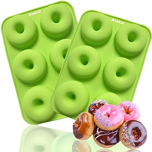 Anaeat 2 Pack Donut Pan Silicone Baking Mold, Non-Stick for 6 Full-Size Donuts, Easy Clean and Dishwasher Safe.
