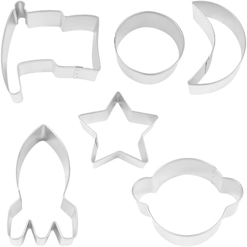 R&M International Space Cookie Cutters, 6-Piece Set, Rocket, Star, Crescent Moon, Flag, Planet, Circle