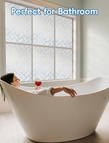 Window Privacy Film, Frosted Glass Window Film for Sun Blocking, Static Clings Removable Bathroom Door Window Covering,