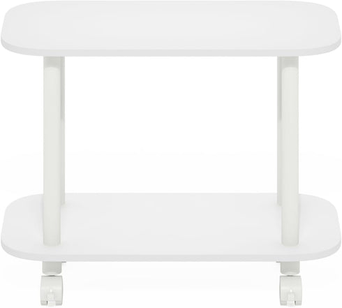 2-Tier Furinno Turn-N-Tube Side Table, Oval Sofa End Table with Wheels, Round Corner Night Stand, Bedside Table