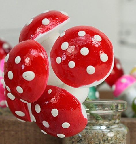 Set 10 (218-0114) Meyer Imports Red - Large Cotton Spun Mushrooms - of - Wonderful World of Spun Cotton Mushrooms!