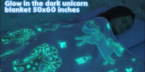 Glow in The Dark Unicorn Blanket for Girls Soft Pink Fleece Throw. Great Christmas, Birthday, Baby, Toddler Unicorn